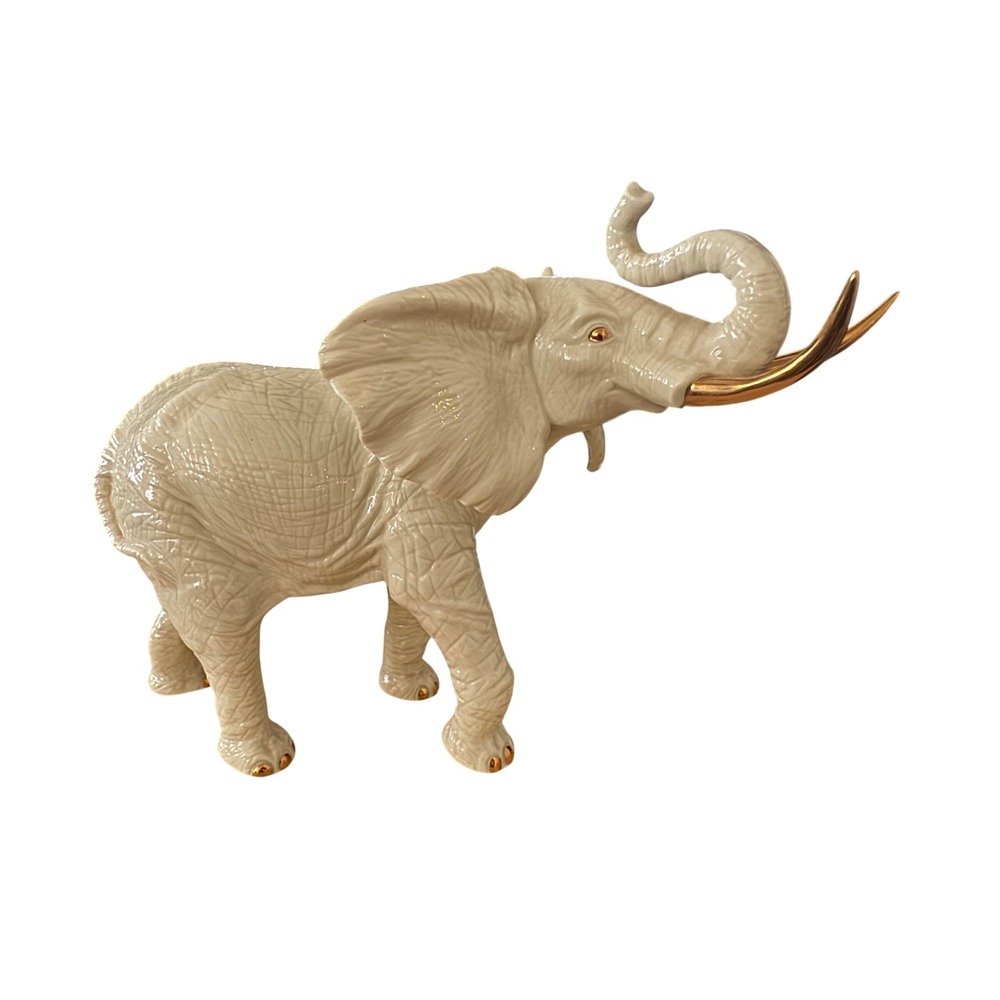 Lenox Porcelain Elephant Figurine 24K Gold Accents Trunk Up Taiwan 7-8" 1996